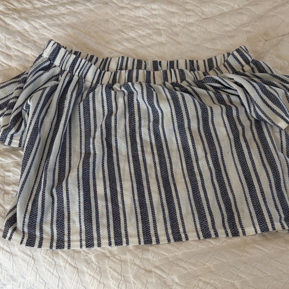 Topshop White and Navy Striped Off The Shoulder Top